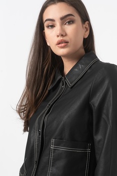Sisters Point, Jacheta din piele ecologica cu cusaturi contrastante Ditte, Negru, L Sisters Point, Jacheta din piele ecologica cu cusaturi contrastante Ditte, Negru, L