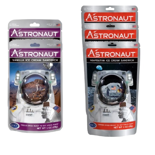 Pachet 5 inghetate sandwich liofilizate, Astronaut, 3 x Vanilie/Ciocolata/Capsuni, 2 x Vanilla, 28 g