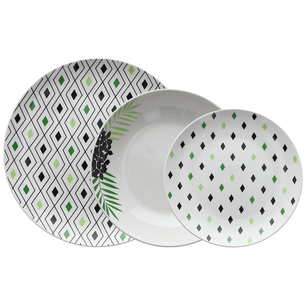 Set vesela 18 piese, Crazy Summer, portelan, alb/negru