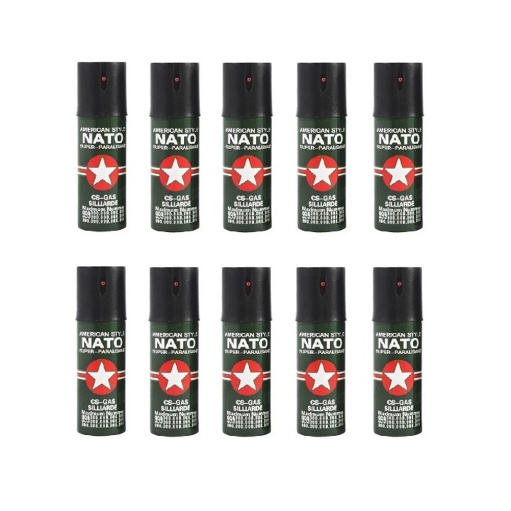 Set Format din 10 spray-uri Nato, lacrimogene 60 ml