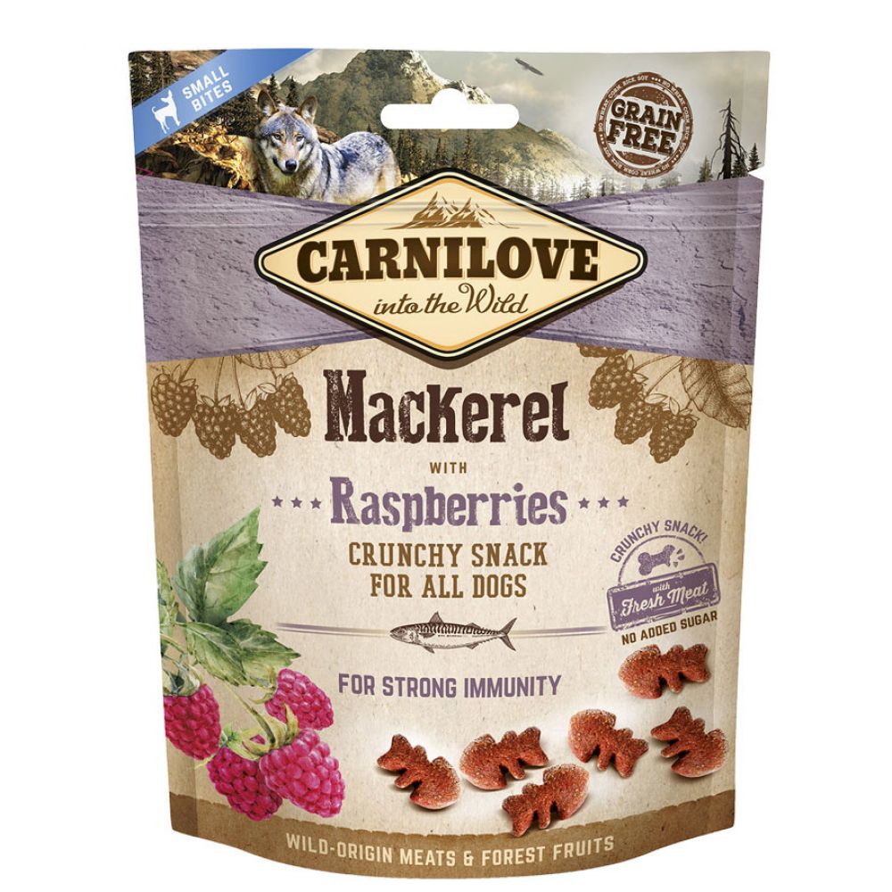 Recompense caini Carnilove Crunchy Snack cu macrou si zmeura 200 g