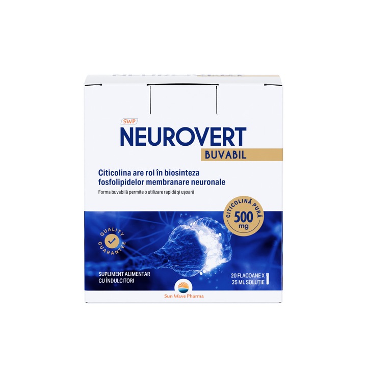 Neurovert Buvabil, Sun Wave Pharma, Colina pentru metabolismul normal al homocisteiniei si lipidelor, citicolină, 20 flacoane