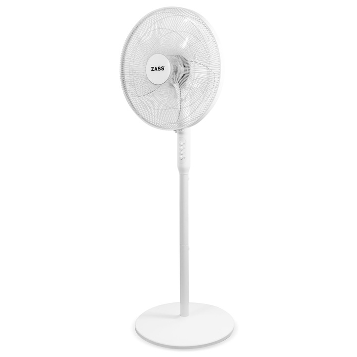 Zass ZFA 1607 Ventilátor, 55W, Oszcilláció, 3 fokozat, Csendes motor, Állítható magasság, Fehér