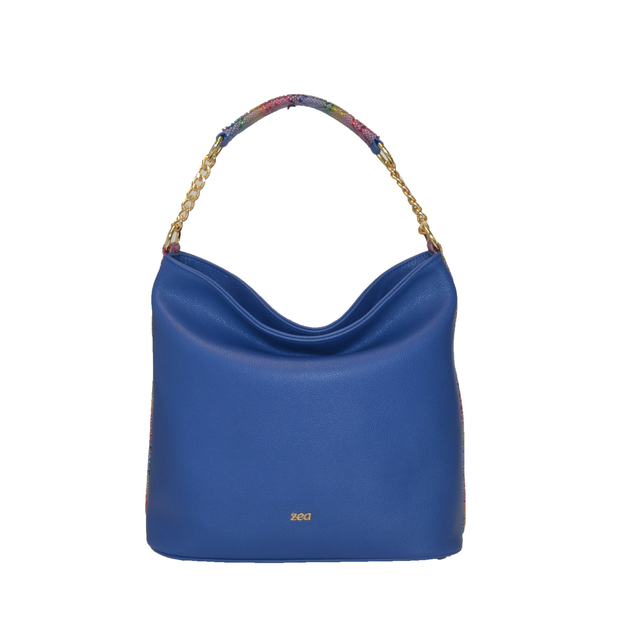 Geanta dama, Zea, casual, din piele naturala, albastra, 32x14x32 cm