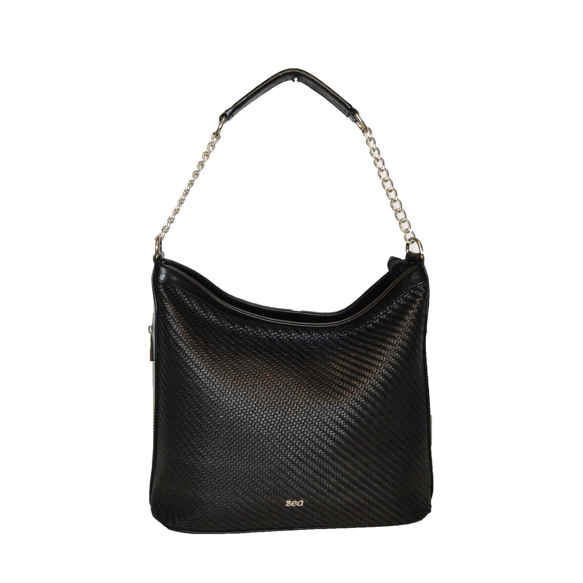Geanta dama, Zea, casual, din piele naturala impletita, negru, 32x14x32 cm