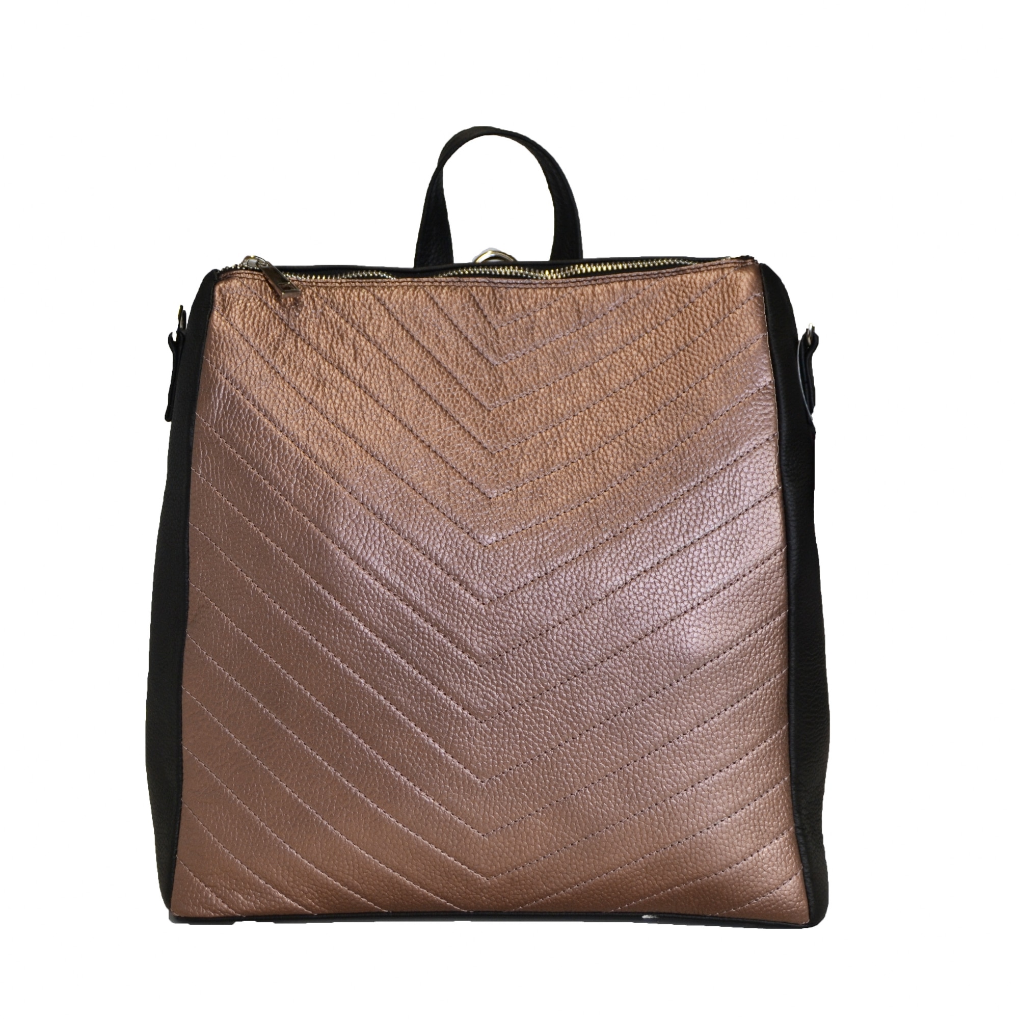 Rucsac dama din piele naturala, Zea, negru/roze metalizat, 28x12x33cm