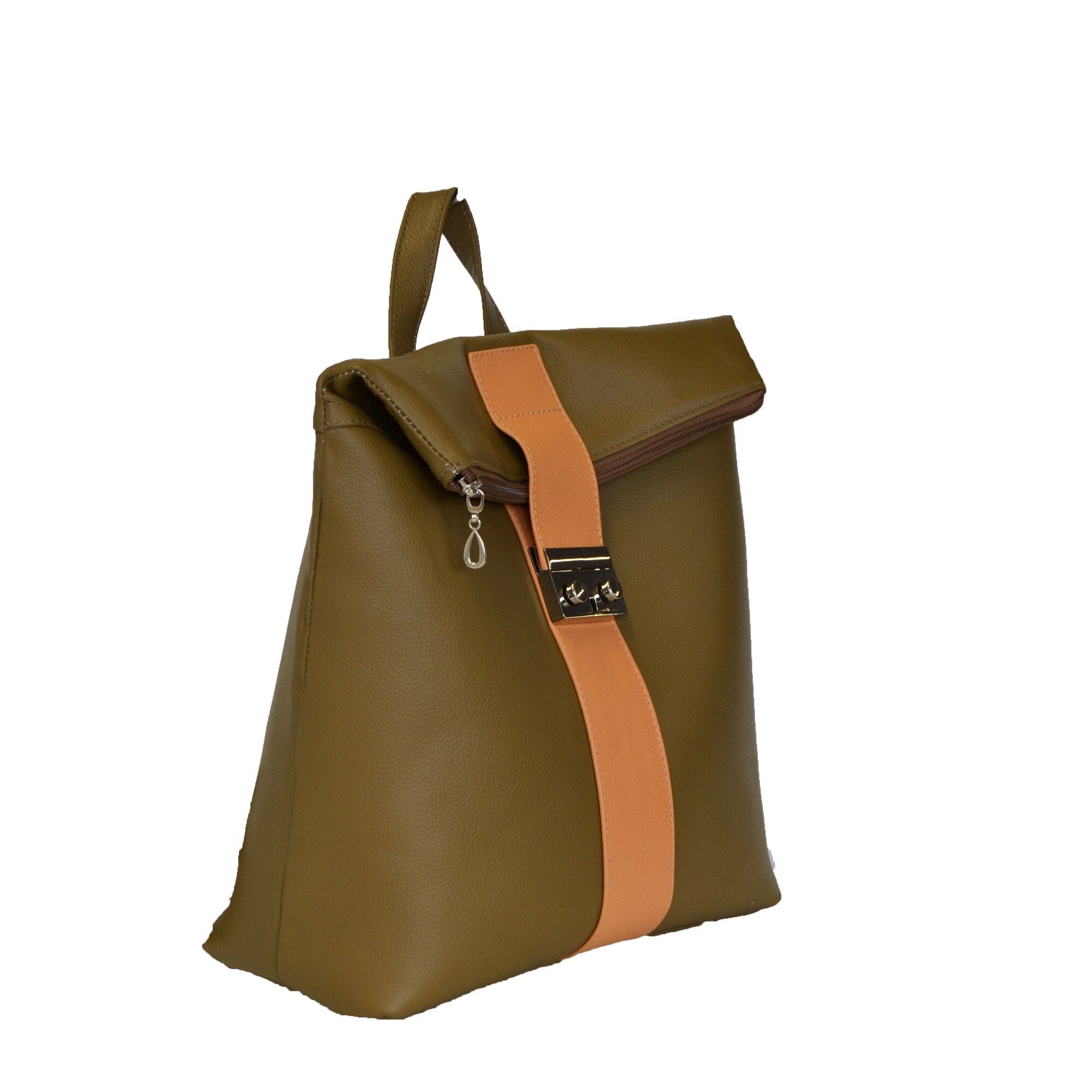 Rucsac dama din piele naturala, Zea, olive, 28x12x32cm