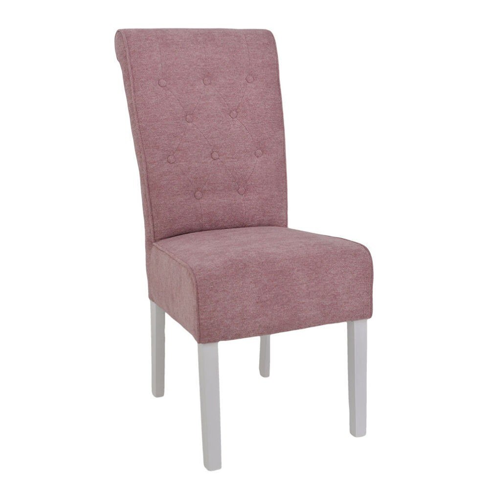 Scaun living, iMK®, fix, fara brate, cadru lemn alb, tapiterie stofa roz, 46 x 52 x 104 cm