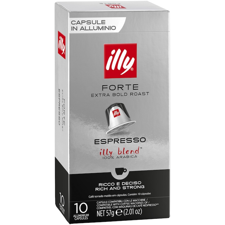 Capsule cafea Illy Forte Espresso, intensitate 9, 10 bauturi x 40 ml, compatibile cu sistemul Nespresso®, 10 capsule aluminiu