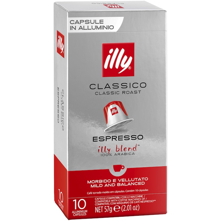 Capsule cafea Illy Classico Espresso, intensitate 5, 10 bauturi x 40 ml, compatibile cu sistemul Nespresso®, 10 capsule aluminiu