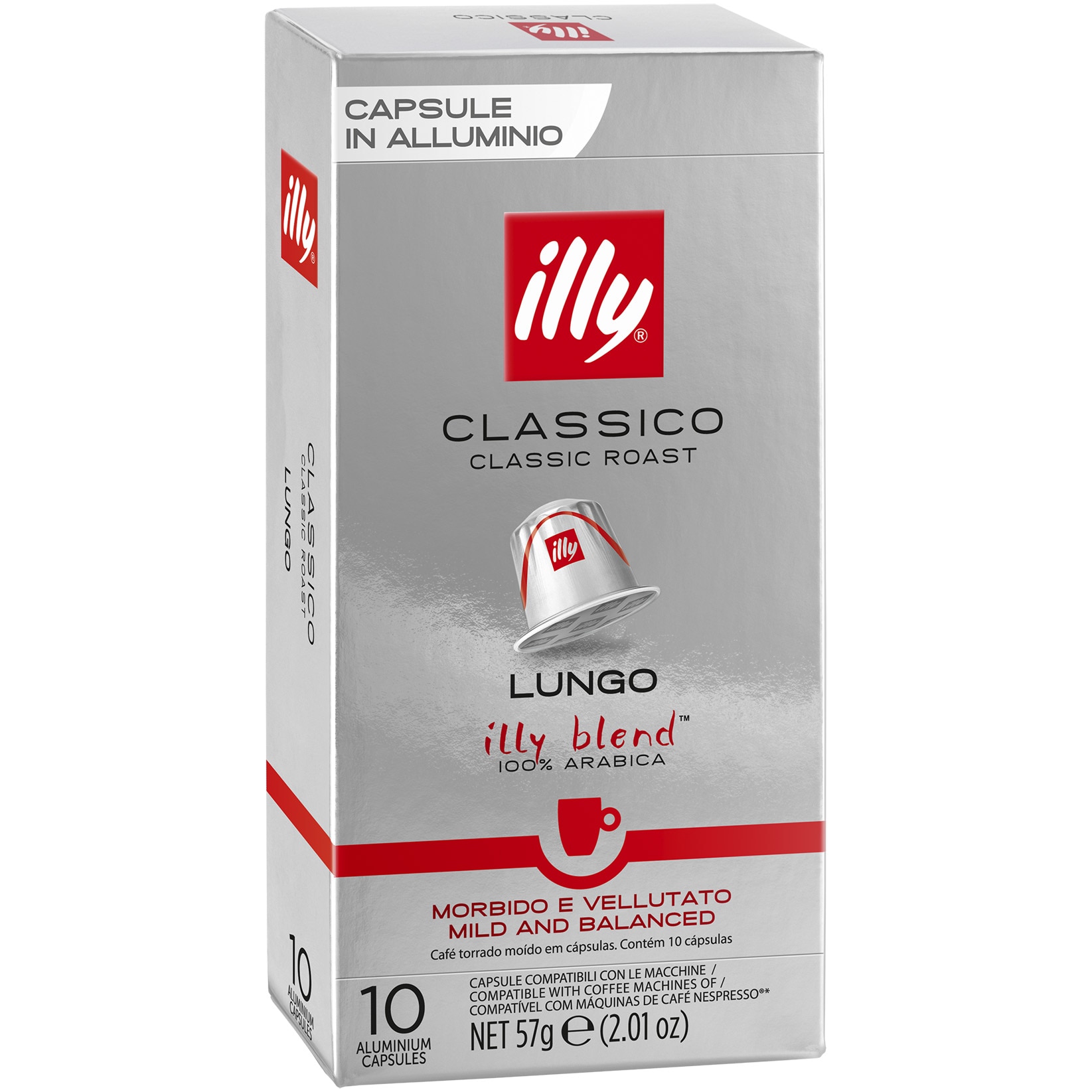 Capsule cafea Illy Classico Lungo, intensitate 5, 10 bauturi x 100 ml,  compatibile cu sistemul Nespresso®, 10 capsule aluminiu 