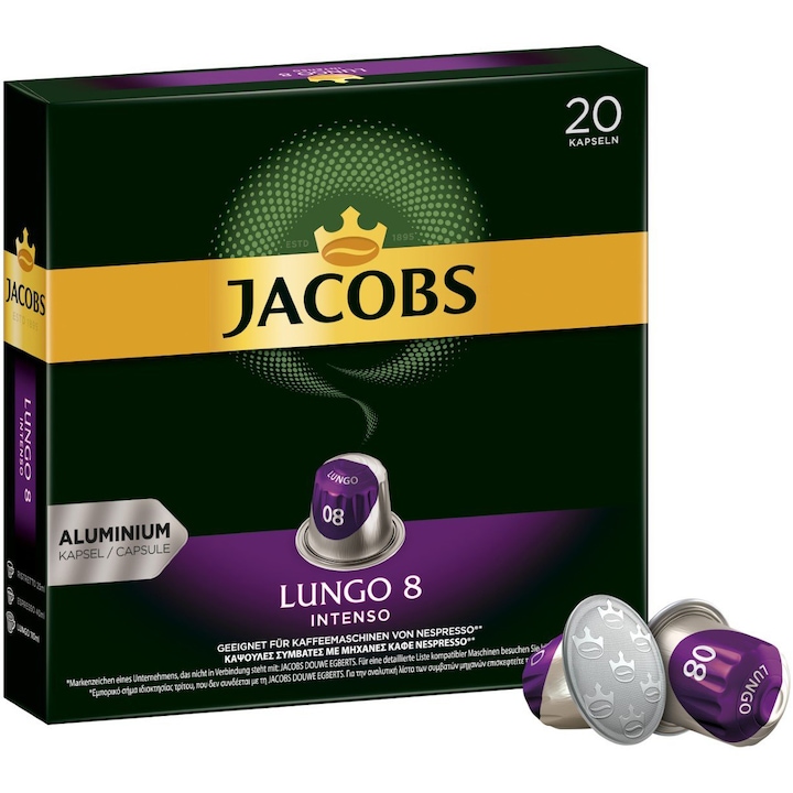 Cafea capsule Jacobs Lungo Intenso compatibile Nesspresso,20 capsule,104 g