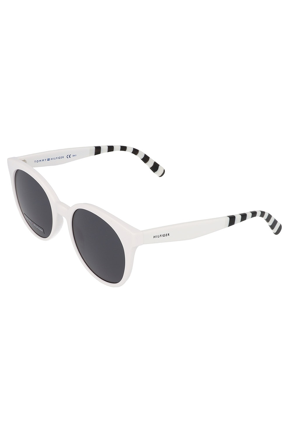 Tommy Hilfiger, Ochelari de soare butterfly cu dungi, Alb/Negru, 52-20-140 Standard