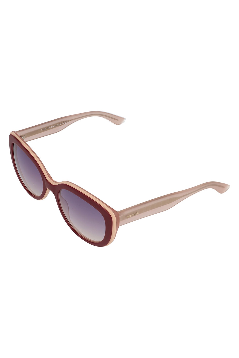 Tommy Hilfiger, Ochelari de soare ovali cu lentile in degrade, Rosu bordeaux/Crem, 55-20-140 Standard
