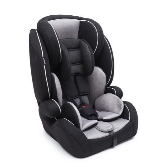 Scaun auto 3 in 1, pentru copii cu varste intre 9 luni si 12 ani, centuri in 3 puncte, cotiere profilate, tetiera reglabila, material respirabil, capac detasabil, gri, 62 x 42 x 44 cm