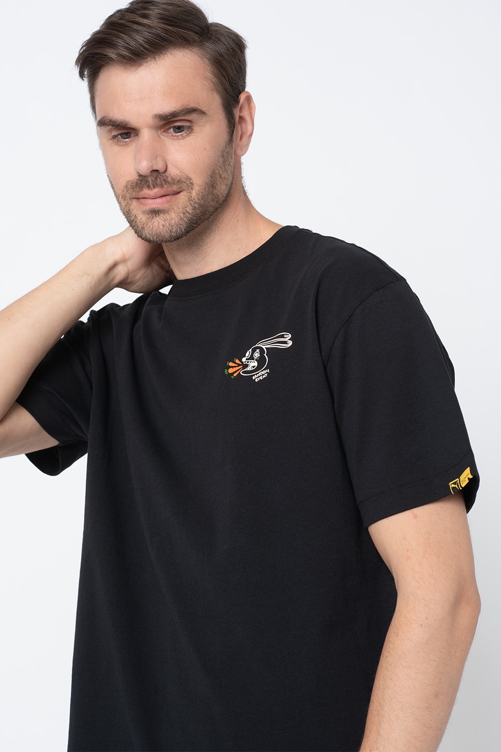 Puma, Tricou relaxed fit cu decolteu la baza gatului, Negru/Auriu
