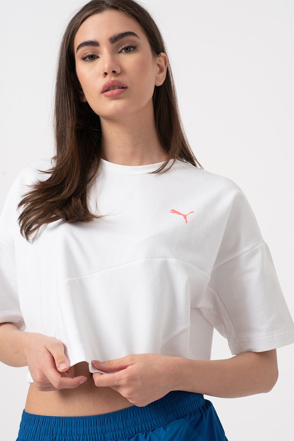 Puma, Tricou crop cu maneci cazute Evide Form, Alb