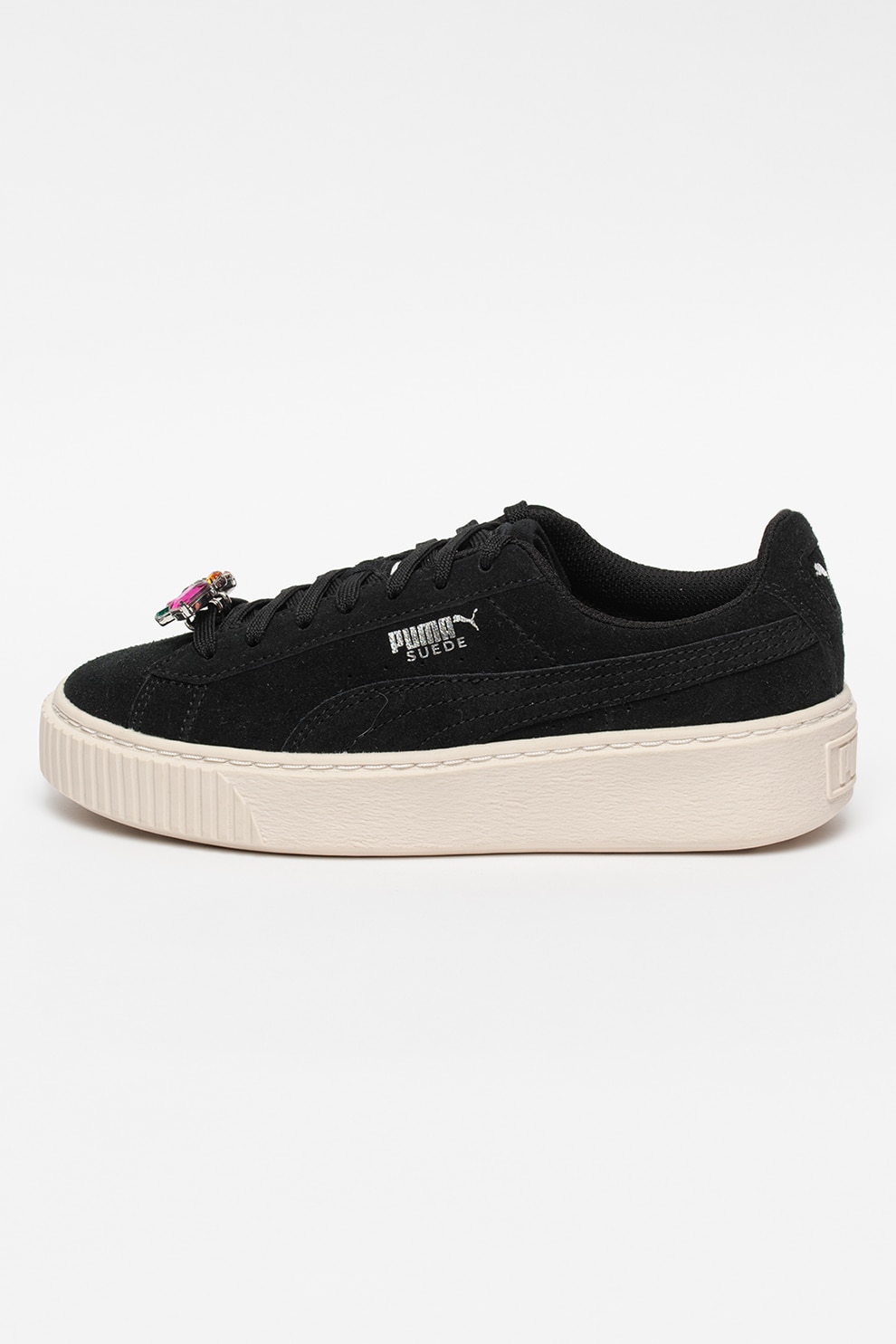 Puma, Pantofi sport din piele intoarsa cu aplicatii cu strasuri, Negru, 38 EU