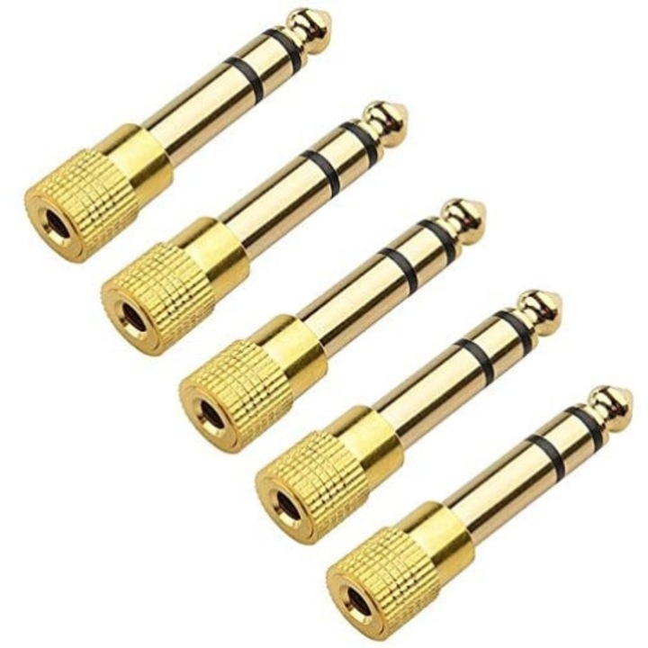 Set 5 adaptoare 6.35-3.5mm Pili-Paradise, Placate cu aur, Stereo, Auriu