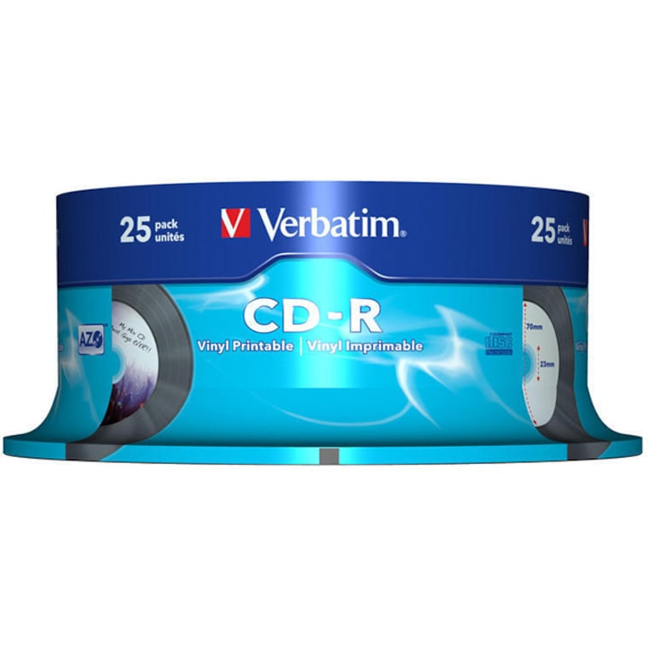 CD-R Verbatim Crystal / Super AZO 80min./700mb 52X (Printable) - 25 бр. в шпиндел