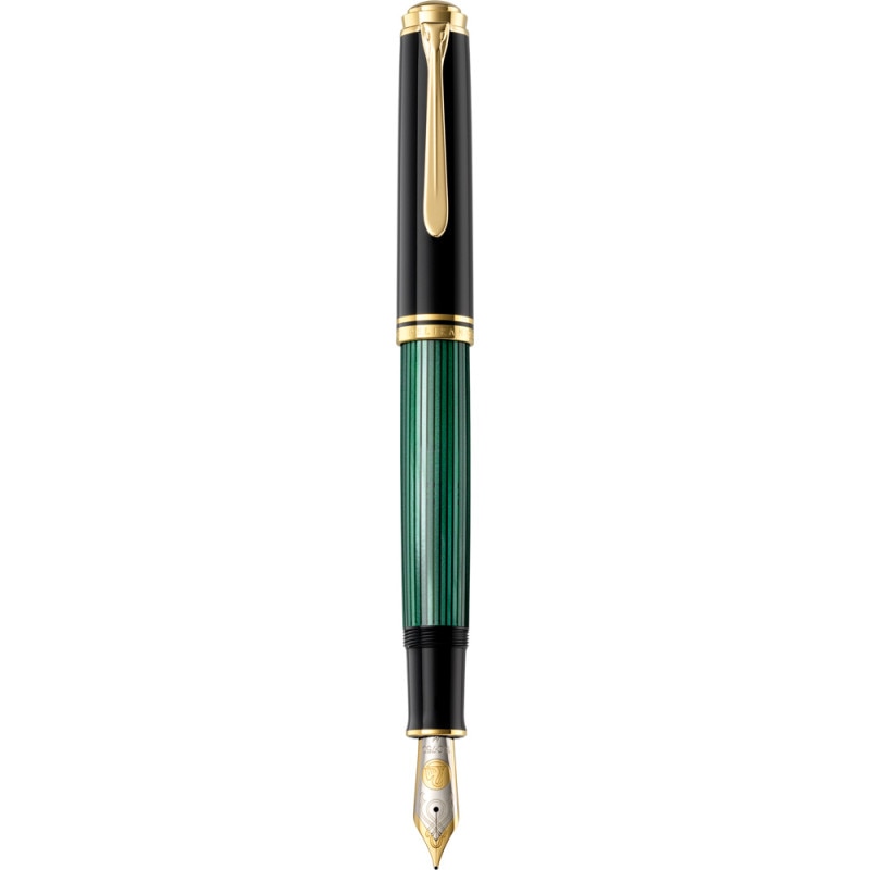 Stilou souveran m1000 f,penita aur18k,accesorii placate cu aur,corp negru-verde