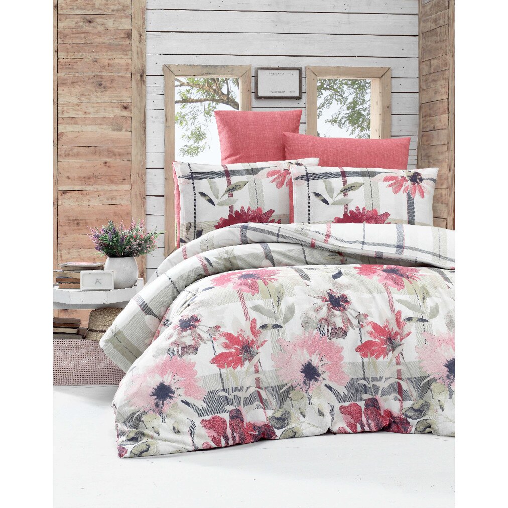 Lenjerie de pat Vanessa Roz Mally Home, pentru 2 persoane, 4 piese, Polycotton, Multicolor