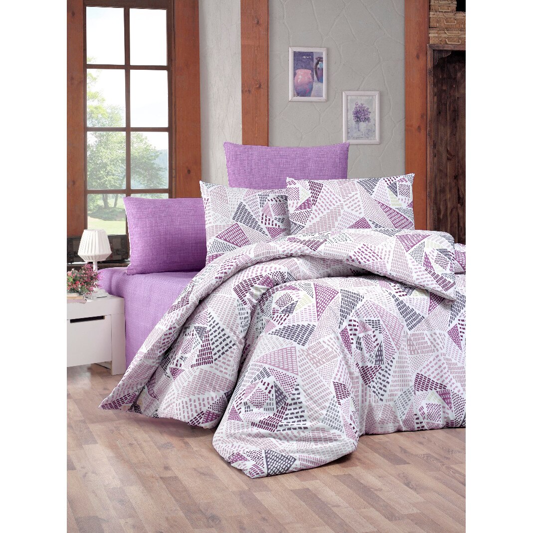Lenjerie de pat Montana Lila Mally Home, pentru 2 persoane, 4 piese, Polycotton, Multicolor