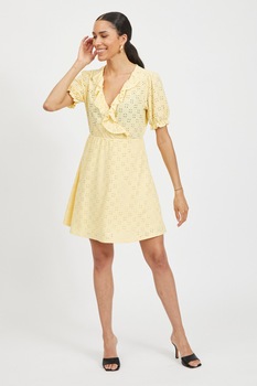 Vila, Rochie mini evazata cu broderie din dantela Sangallo, Galben Vila, Rochie mini evazata cu broderie din dantela Sangallo, Galben