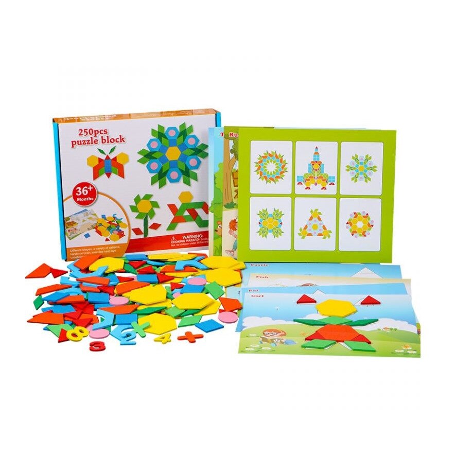 Set Tangram, Puzzle Blocks, Multicolor, 250 piese
