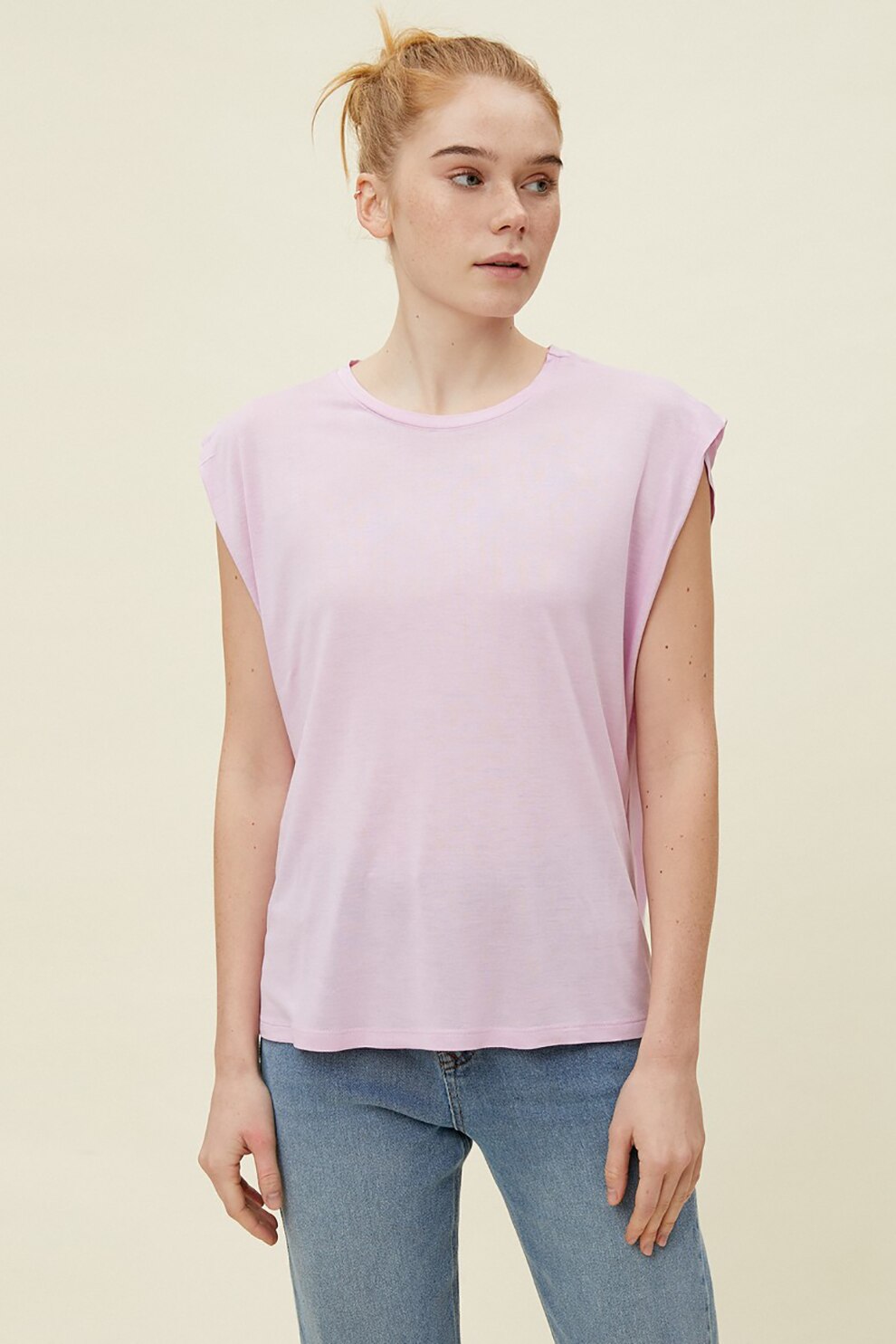 KOTON, Tricou cu decolteu la baza gatului si umeri intariti, Lila