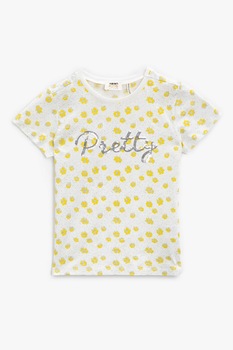 KOTON, Tricou cu imprimeu floral, Alb/Galben, 116-122 CM KOTON, Tricou cu imprimeu floral, Alb/Galben, 116-122 CM
