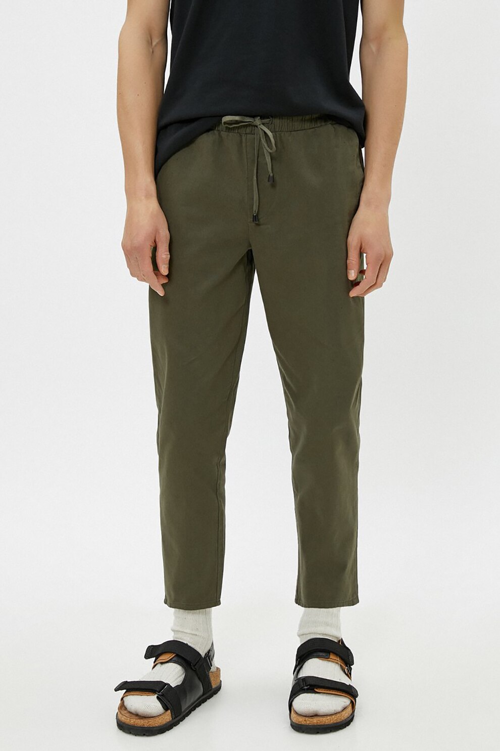 KOTON, Pantaloni jogger cu snur in talie, Verde militar