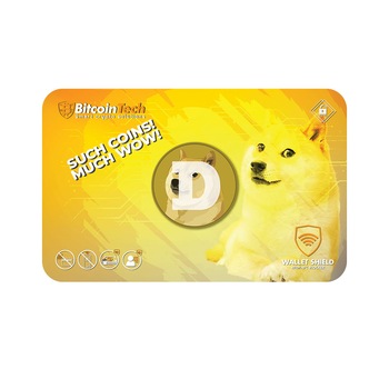 Card contactless, pentru protejarea cardurilor bancare, cu cip RFID si NFC, antena puternica ce blocheaza pe o raza de aproximativ 5 cm, model Dogecoin Card contactless, pentru protejarea cardurilor bancare, cu cip RFID si NFC, antena puternica ce blocheaza pe o raza de aproximativ 5 cm, model Dogecoin