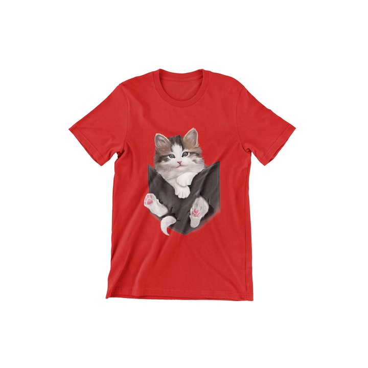 Tricou pentru Copii Pisici, White Kitty in Pocket, rosu