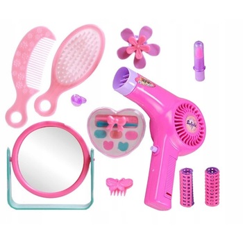 Trusa de Infrumusetare pentru Fetite, KinderVibe, cu Gentuta, Include Uscator cu Sunete, Oglinda, Bigudiuri, Machiaje, Perie de Par, Roz Trusa de Infrumusetare pentru Fetite, KinderVibe, cu Gentuta, Include Uscator cu Sunete, Oglinda, Bigudiuri, Machiaje, Perie de Par, Roz
