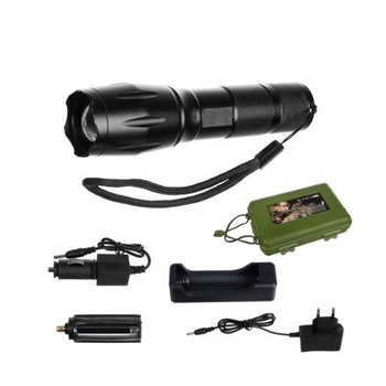 Set lanterna tactica, Zola®, incarcator pentu priza, incarcator auto, cartus acumulator, trusa depozitare Set lanterna tactica, Zola®, incarcator pentu priza, incarcator auto, cartus acumulator, trusa depozitare