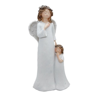 Statueta inger pazitor cu fetita Celeste Alba, 19cm, Rasina Statueta inger pazitor cu fetita Celeste Alba, 19cm, Rasina