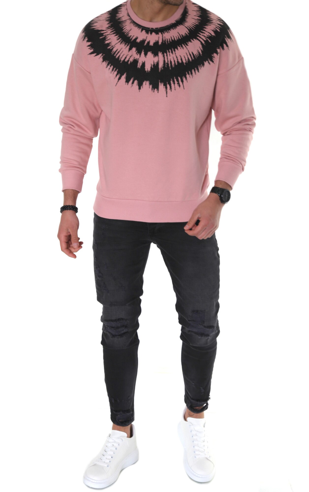 Bluza slim fit, pentru barbati, cu imprimeu, Roz