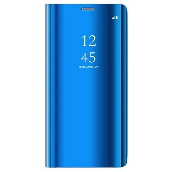 Husa Carte Clear View pentru Samsung Galaxy A12, Functie Stand, Albastru