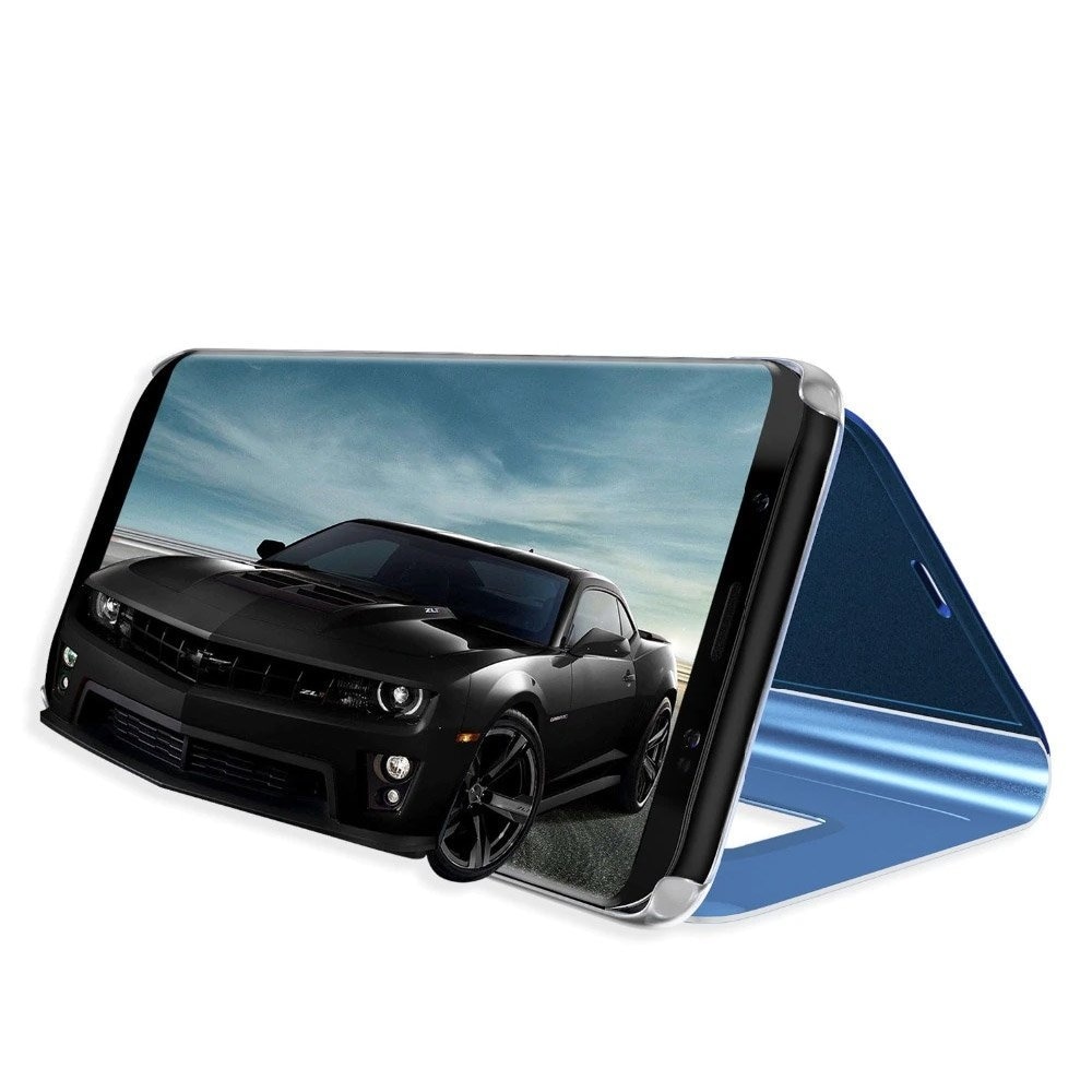 Husa Carte Clear View pentru Samsung Galaxy A42 5G, Functie Stand, Albastru