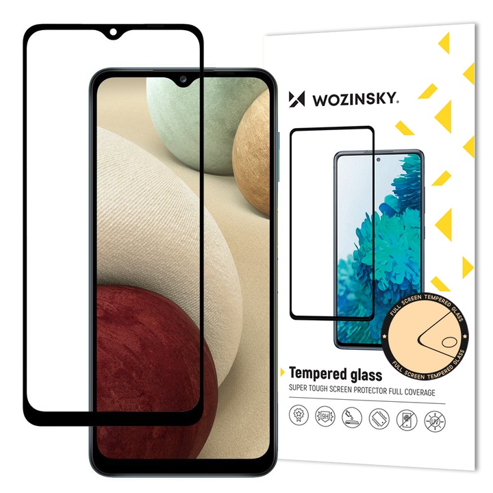 Telefon képernyővédő fólia, Wozinsky, Samsung Galaxy A12 / Galaxy M12 kompatibilis, átlátszó/fekete