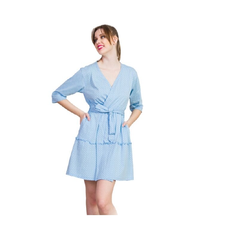 Halat, maneca 3/4, albastru cu buline 2XL