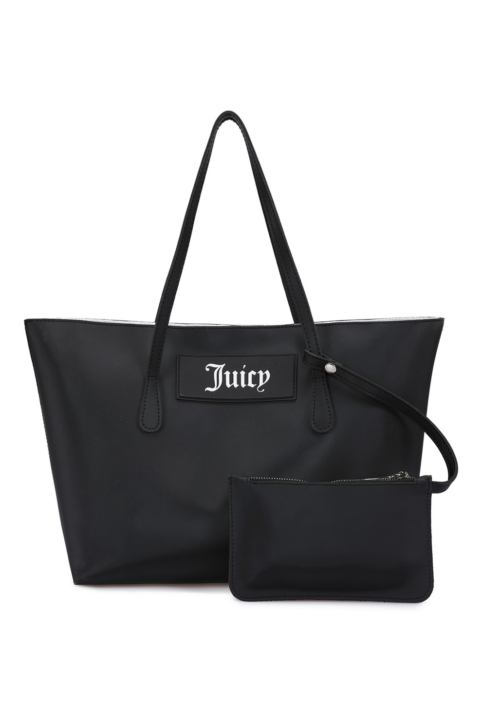 Juicy Couture, Geanta shopper de piele ecologica, Negru/Alb