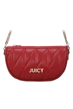 Juicy Couture, Geanta crossbody de piele ecologica cu aspect matlasat, Rosu inchis/Argintiu Juicy Couture, Geanta crossbody de piele ecologica cu aspect matlasat, Rosu inchis/Argintiu