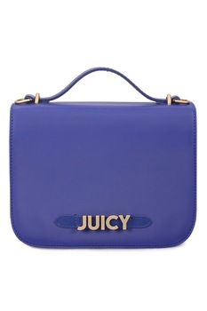 Juicy Couture, Geanta de piele ecologica cu bareta si logo metalic, Albastru inchis Juicy Couture, Geanta de piele ecologica cu bareta si logo metalic, Albastru inchis