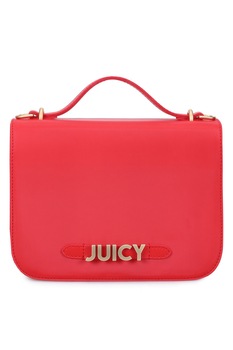 Juicy Couture, Geanta de piele ecologica cu bareta si logo metalic, Rosu Juicy Couture, Geanta de piele ecologica cu bareta si logo metalic, Rosu