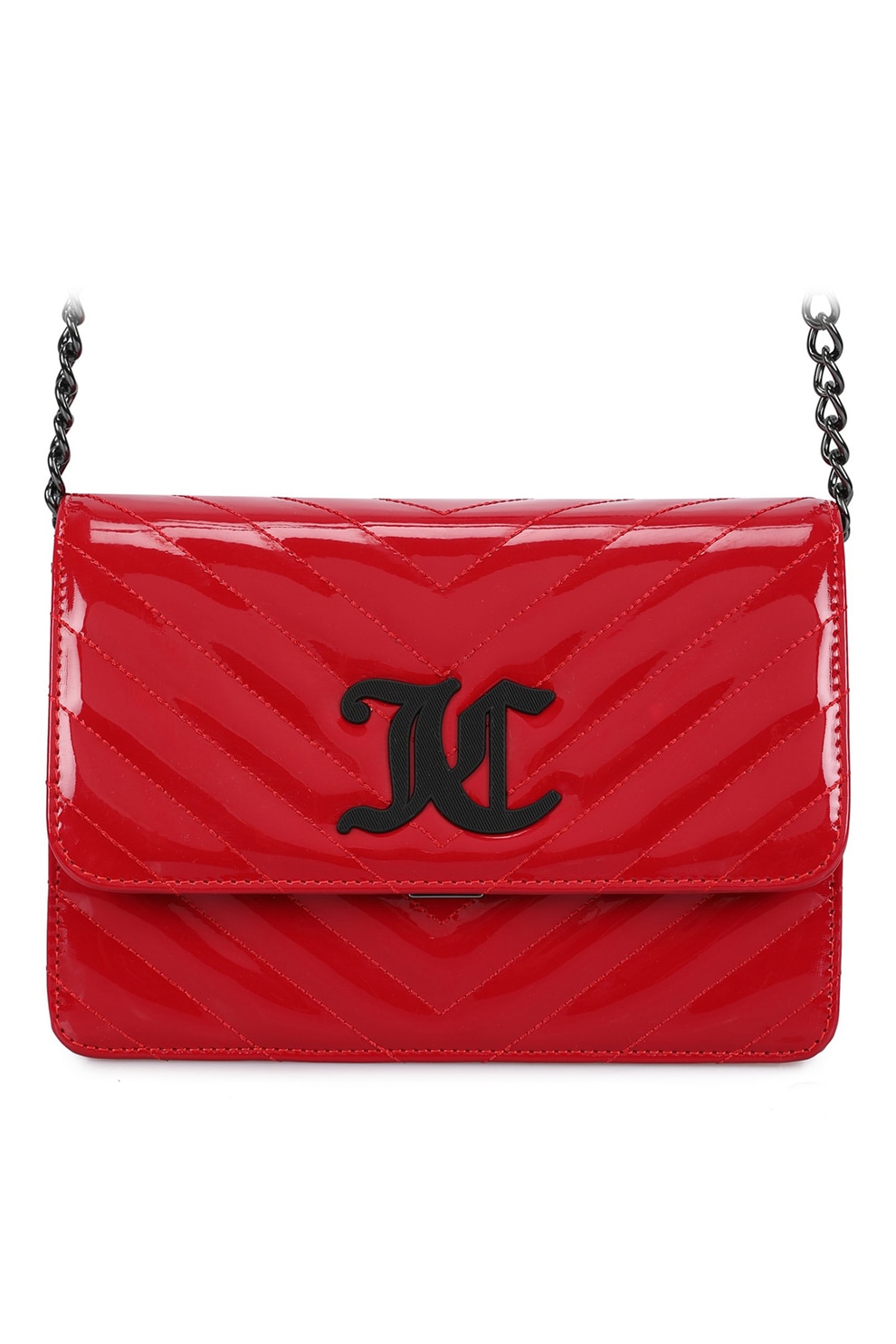 Juicy Couture, Geanta crossbody de piele ecologica cu aspect lacuit, rosu inchis