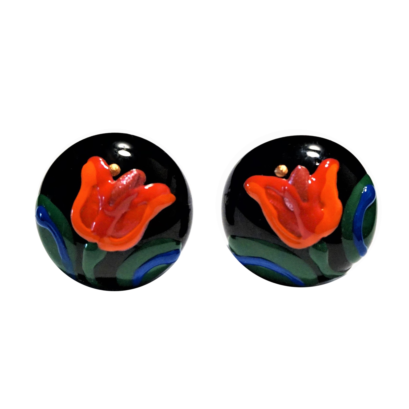 Cercei dama handmade, pictati 3D, Regalo - Laleaua rosie, accesorii inox, cutie cadou