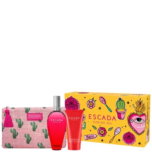 Set Escada, Flor Del Sol, Femei, Apa de Toaleta 50 ml, Lotiune de corp 50 ml, Geanta Cosmetice