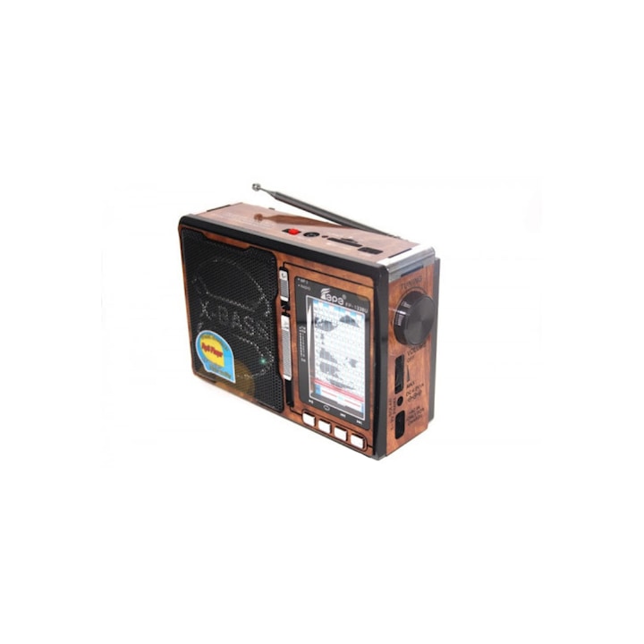 Soundvox FP-1338U Hordozható Rádió, napelemes, zseblámpával és izzóval, FM / AM / SW1-8, kártyaolvasóval és USB nyílással, barna
